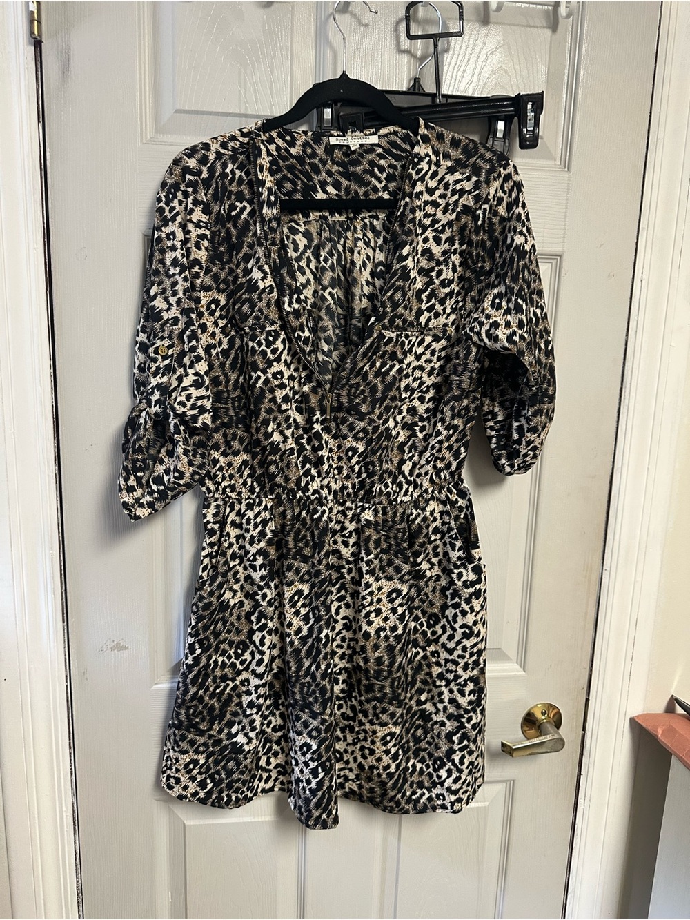 Speed Control Leopard Print Long Sleeve Dress - Black & Cream